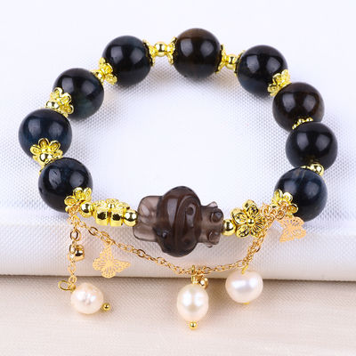Handgefertigt Edelstein Perlen Armband Natürliche Tinte Blaues Tiger Auge Verstellbares Peel Charm Armband Für die Party täglich tragen