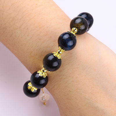 Handgefertigt Edelstein Perlen Armband Natürliche Tinte Blaues Tiger Auge Verstellbares Peel Charm Armband Für die Party täglich tragen