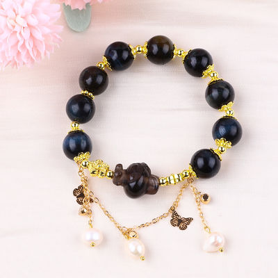 Handgefertigt Edelstein Perlen Armband Natürliche Tinte Blaues Tiger Auge Verstellbares Peel Charm Armband Für die Party täglich tragen