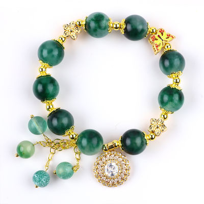Handgefertigt Edelstein Perlen Armband Grünes Chalzedon Armband Verstellbares Charme Armband Für die Party täglich tragen