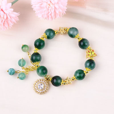 Handgefertigt Edelstein Perlen Armband Grünes Chalzedon Armband Verstellbares Charme Armband Für die Party täglich tragen