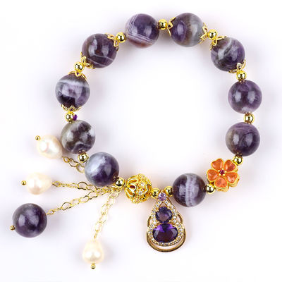 Handgefertigt Edelstein Perlen Armband Natürlicher Amethyst Verstellbares Peel Charms Armband Für die Party täglich zu tragen