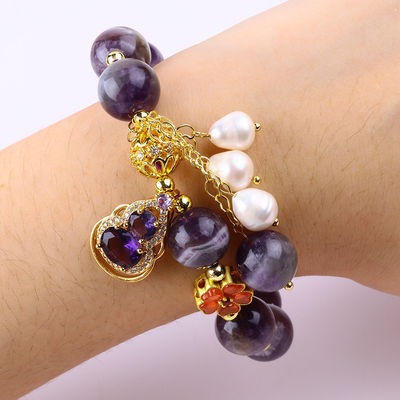 Handgefertigt Edelstein Perlen Armband Natürlicher Amethyst Verstellbares Peel Charms Armband Für die Party täglich zu tragen