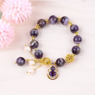 Handgefertigt Edelstein Perlen Armband Natürlicher Amethyst Verstellbares Peel Charms Armband Für die Party täglich zu tragen