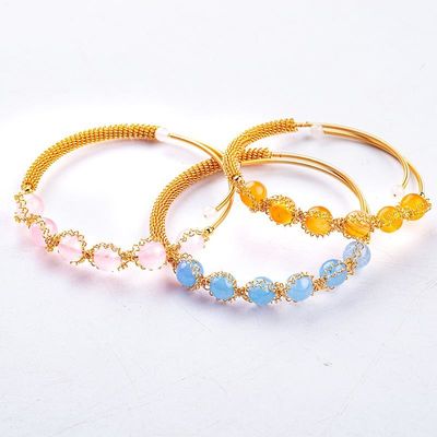 Drahtgewickelte Heilmittel Rundperlen Edelstein Armband Armband Schmuck