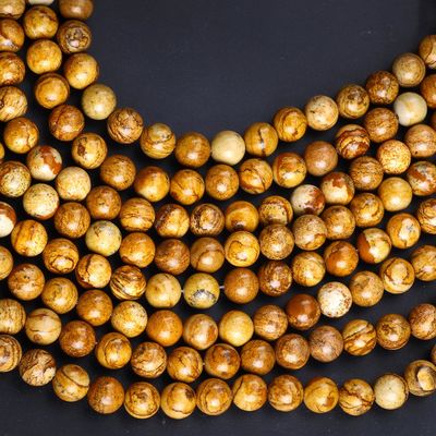 Gelbe Holzkorn-Runde Perle Naturkristall Edelstein Holz Jaspis Locker Perlensträhnen für DIY Schmuckherstellung