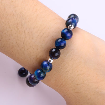 Gemstone Crystal 8MM Regenbogen Tiger Auge mit Schneeflocken Charm Stretch Armband zum Geschenken