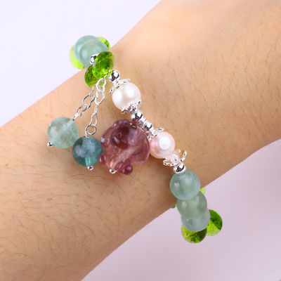 8MM Halbpreisgestein Fluorit mit lila Melodie Schnitzerei Stretch Armband zum Geschenk