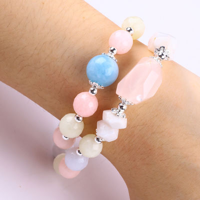 Morganit Handgemachte DIY Doppelschicht Naturkristall Vielfältiges Rundes Perlen Armband zum Geschenk