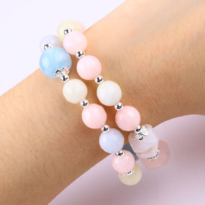Morganit Handgemachte DIY Doppelschicht Naturkristall Vielfältiges Rundes Perlen Armband zum Geschenk