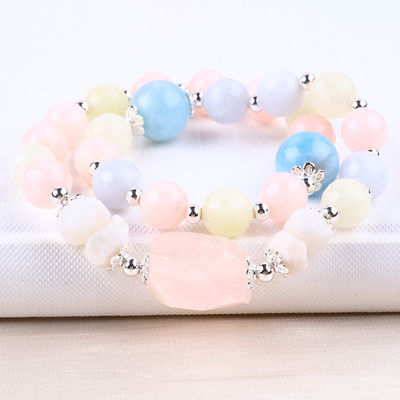 Morganit Handgemachte DIY Doppelschicht Naturkristall Vielfältiges Rundes Perlen Armband zum Geschenk