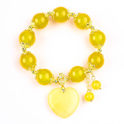 14MM Naturenergie Gelb Chalzedon mit Gelb-Jade-Herzschnitzerei Glückskristall-Perlen-Armband