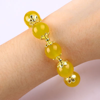 14MM Naturenergie Gelb Chalzedon mit Gelb-Jade-Herzschnitzerei Glückskristall-Perlen-Armband