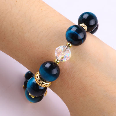 14MM Energieheilung Kristall Blau Tiger Auge Blume Spinner Charm Perlen Armband für tägliche Tragen