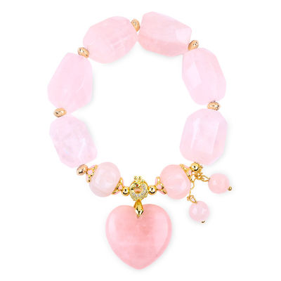 14MM mehrseitige Rose Quarz Stein Kristall Armband Herz Schnitzerei