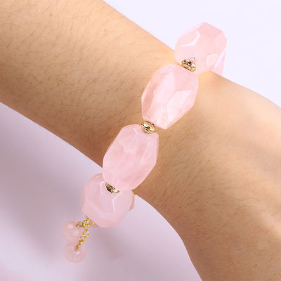 14MM mehrseitige Rose Quarz Stein Kristall Armband Herz Schnitzerei