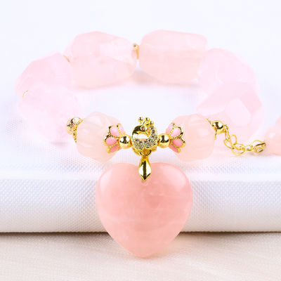 14MM mehrseitige Rose Quarz Stein Kristall Armband Herz Schnitzerei