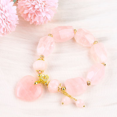 14MM mehrseitige Rose Quarz Stein Kristall Armband Herz Schnitzerei