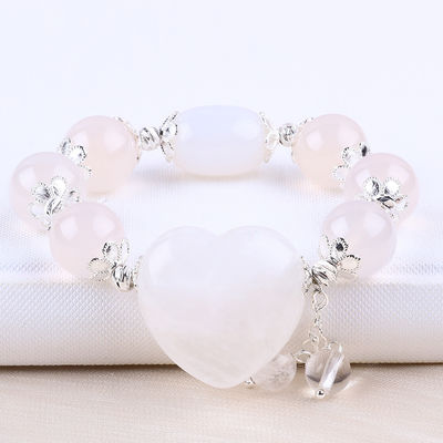 Halb-Edelstein Heilenergie Weißer Achat mit klarem Großherz Armband für tägliches Tragen