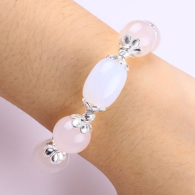 Halb-Edelstein Heilenergie Weißer Achat mit klarem Großherz Armband für tägliches Tragen