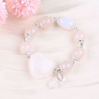 Halb-Edelstein Heilenergie Weißer Achat mit klarem Großherz Armband für tägliches Tragen