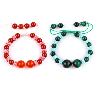 8mm Grünes Tiger Auge und Rotes Chalcedony Verstellbares Geflechtetes Seil Heilung Balance Perlen Armband