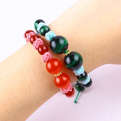 8mm Grünes Tiger Auge und Rotes Chalcedony Verstellbares Geflechtetes Seil Heilung Balance Perlen Armband