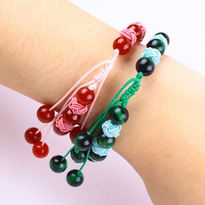 8mm Grünes Tiger Auge und Rotes Chalcedony Verstellbares Geflechtetes Seil Heilung Balance Perlen Armband