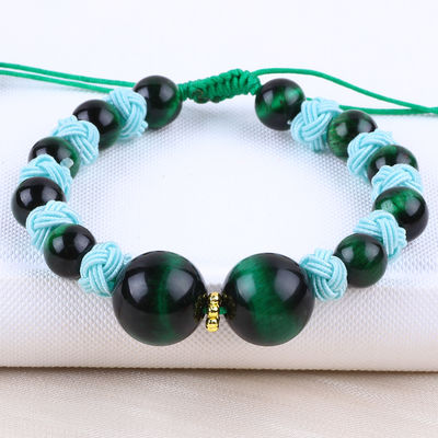 8mm Grünes Tiger Auge und Rotes Chalcedony Verstellbares Geflechtetes Seil Heilung Balance Perlen Armband