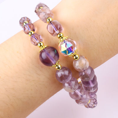Doppelschicht Lila Azeztulit 12mm 14mm Perlen Armband OEM ODM