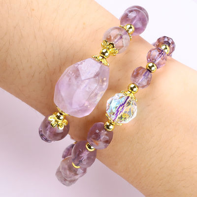 Doppelschicht Lila Azeztulit 12mm 14mm Perlen Armband OEM ODM