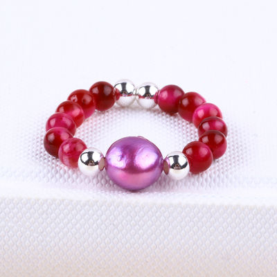 4mm Handgemachter Edelstein Perlenring Verstellbar elastischer Rose Rottiger-Auge Steinring für die Party tägliches Tragen