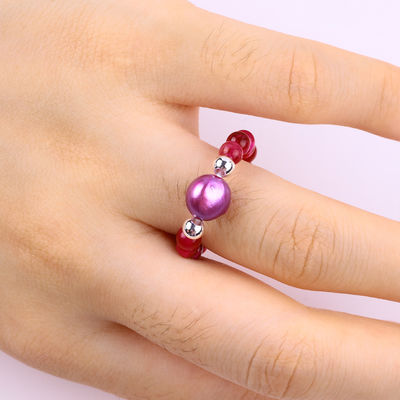 4mm Handgemachter Edelstein Perlenring Verstellbar elastischer Rose Rottiger-Auge Steinring für die Party tägliches Tragen