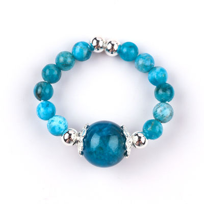 4mm handgefertigter Edelstein Perlenring Verstellbarer Blauer Apatit Steinring Für Party tägliches Tragen
