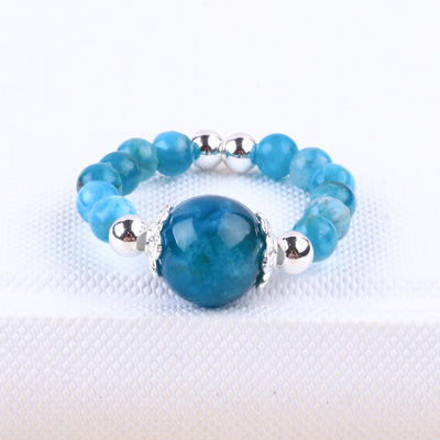 4mm handgefertigter Edelstein Perlenring Verstellbarer Blauer Apatit Steinring Für Party tägliches Tragen