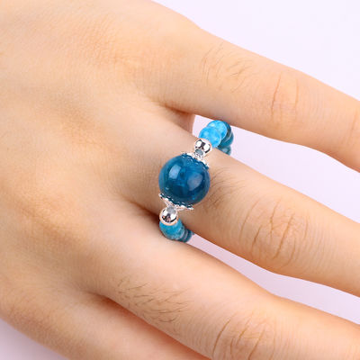 4mm handgefertigter Edelstein Perlenring Verstellbarer Blauer Apatit Steinring Für Party tägliches Tragen