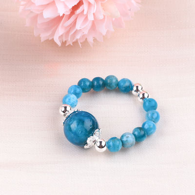 4mm handgefertigter Edelstein Perlenring Verstellbarer Blauer Apatit Steinring Für Party tägliches Tragen