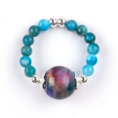 4mm handgefertigter Edelstein-Ring mit Perlen, verstellbar, elastisch, blau, Apatit-Steinring, mit farbigen Tiger-Augen-Perlen für Party D.
