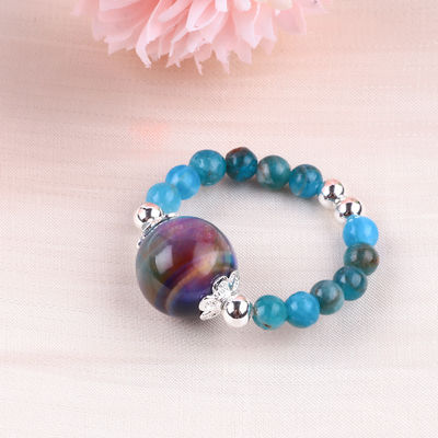 4mm handgefertigter Edelstein-Ring mit Perlen, verstellbar, elastisch, blau, Apatit-Steinring, mit farbigen Tiger-Augen-Perlen für Party D.