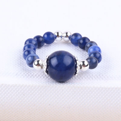 4mm Handgemachter Edelstein Perlenring Verstellbarer elastischer Sodalite-Steinring Für das tägliche Tragen