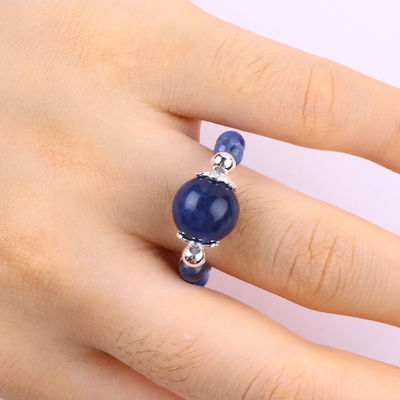 4mm Handgemachter Edelstein Perlenring Verstellbarer elastischer Sodalite-Steinring Für das tägliche Tragen