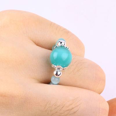 4mm Handgemachter Edelstein Perlenring Verstellbarer elastischer grüner Katzen-Augen-Steinring für die Party täglich zu tragen