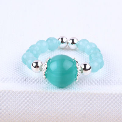 4mm Handgemachter Edelstein Perlenring Verstellbarer elastischer grüner Katzen-Augen-Steinring für die Party täglich zu tragen