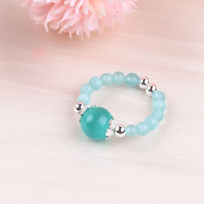 4mm Handgemachter Edelstein Perlenring Verstellbarer elastischer grüner Katzen-Augen-Steinring für die Party täglich zu tragen