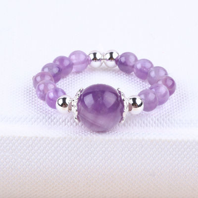 4mm Handgemachter Edelstein Perlenring Verstellbarer Elastischer Amethyst-Steinring Für das tägliche Tragen