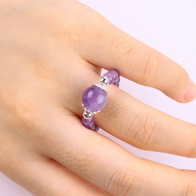 4mm Handgemachter Edelstein Perlenring Verstellbarer Elastischer Amethyst-Steinring Für das tägliche Tragen