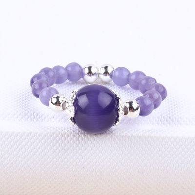 4mm Handgemachter Edelstein Perlenring Verstellbarer Elastischer Lila Katzen-Augen-Stein-Ring Für die Party täglich zu tragen