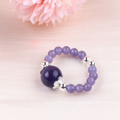 4mm Handgemachter Edelstein Perlenring Verstellbarer Elastischer Lila Katzen-Augen-Stein-Ring Für die Party täglich zu tragen