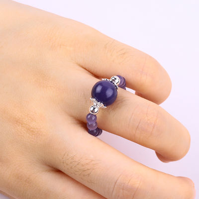 4mm Handgemachter Edelstein Perlenring Verstellbarer Elastischer Lila Katzen-Augen-Stein-Ring Für die Party täglich zu tragen