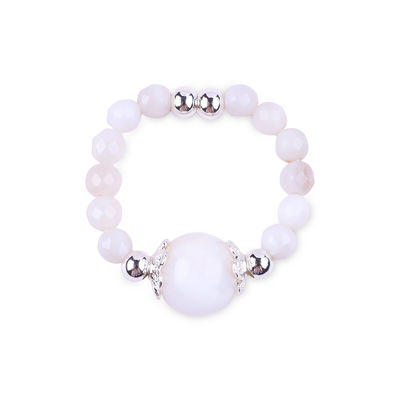 4mm Handgemachter Edelstein Perlenring Verstellbarer elastischer weißer Achat Steinring Für Party tägliches Tragen